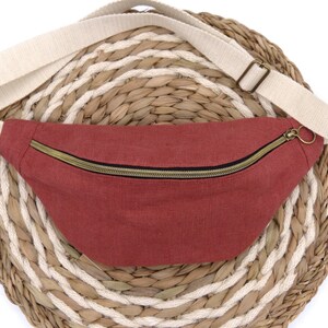 Natural linen fanny pack, handmade, for right or left-handed people, bruschetta, rosé, pink