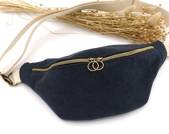 Corduroy fanny pack, handmade, for right or left-handed people, navy