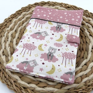 Personalized health book protector, ideal birth gift, in double gauze and cotton, pink and gray bear