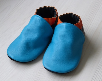 Chaussons tout cuir/taille 18 à 45/adulte/enfant/bébé/cuir de vachette/souple/chaussures/chaussons/uni/fabriqué en France/hand made