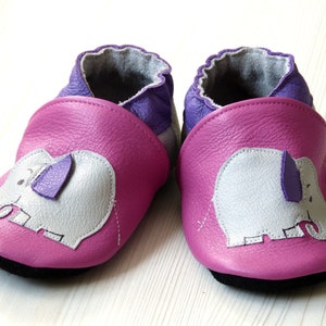 All leather slippers/size 18 to 35/child/baby/girl/calf leather/soft/shoes/slippers/elephant/ear/savannah/pink/grey/purple image 1