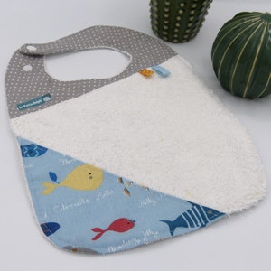 Sponge bib and baby fabric, birth gift, baby accessory, mixed, blue fish