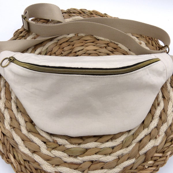 Natural linen fanny pack, handmade, for right or left handed people, sand, ivory, ecru