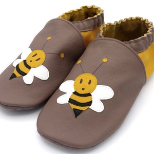 Leather slippers, size 18 to 45, adult, child, baby, cowhide leather, soft, slippers, made in France, hand made, bee, honey