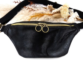 Sac banane en cuir, fait main, pour droitier ou gaucher, noir