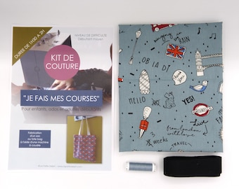 Kit couture, enfant, ado, adulte, diy, débutant, fabrication d'un tote bag, Anglais, fil, sangle, explication, tuto