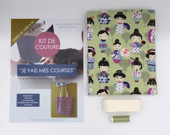 Kit couture, enfant, ado, adulte, diy, débutant, fabrication d'un tote bag, Japonnaise, fil, sangle, explication, tuto