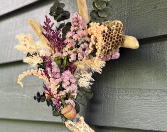 Antler Boquet Purple Floral Arrangement Centerpiece Taxidermy Cabin Woodsy