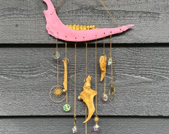 Pink Deer Jawbone Suncatcher with Coyote Accent