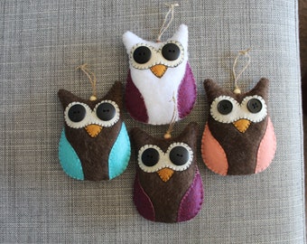 Adorable Plush Felt Owl Ornaments - Brown, Grey, White Animal Christmas Ornaments