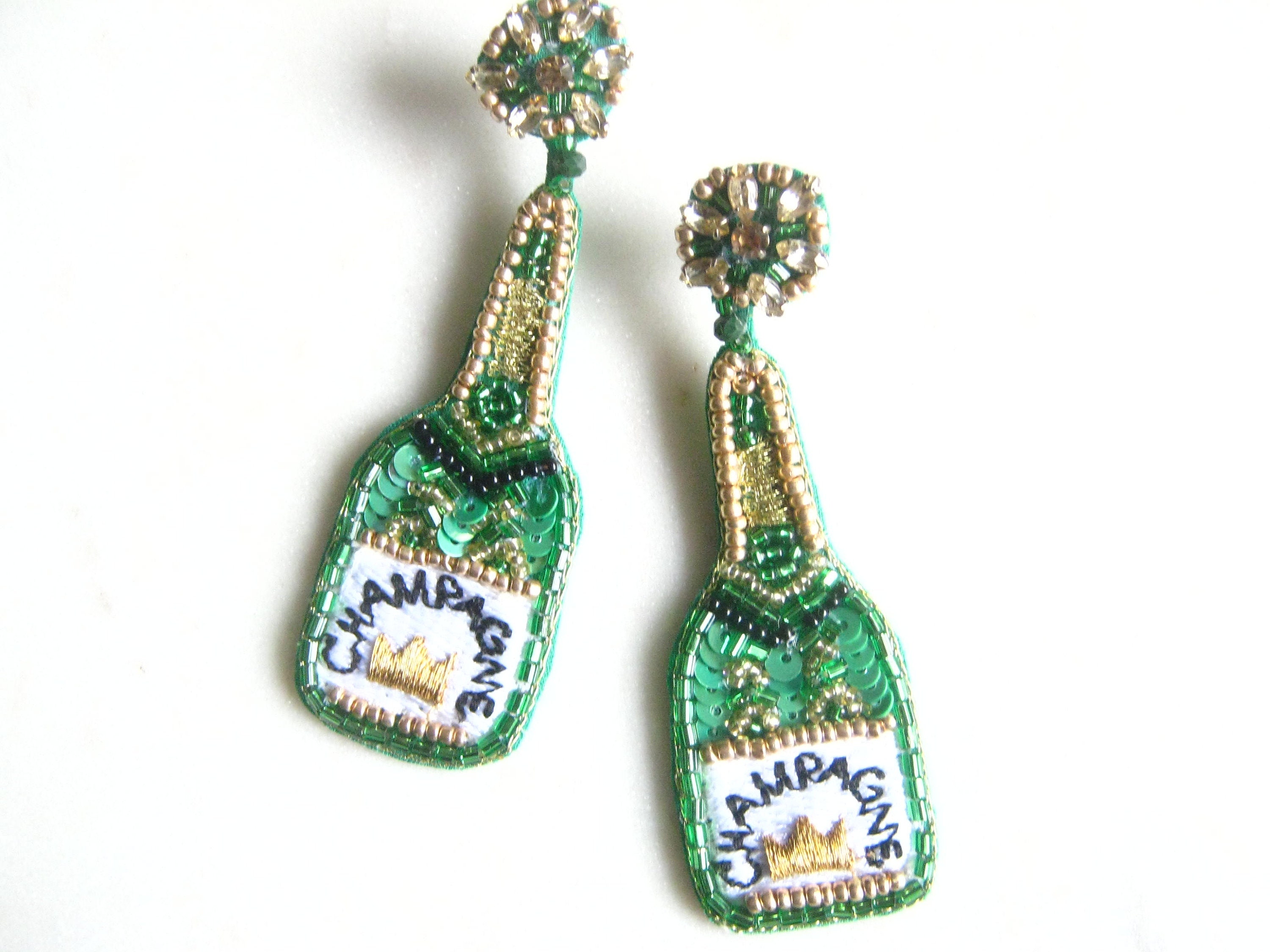Champagne bottle beaded earrings Clearance