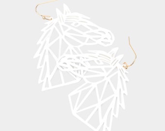 White horse earrings, Derby earrings, Party earrings, Statement earrings, Horse lovers