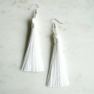 White Tassel Earrings -  Boho Earrings, Statement earrings, Wedding earrings, Bridesmaid earrings