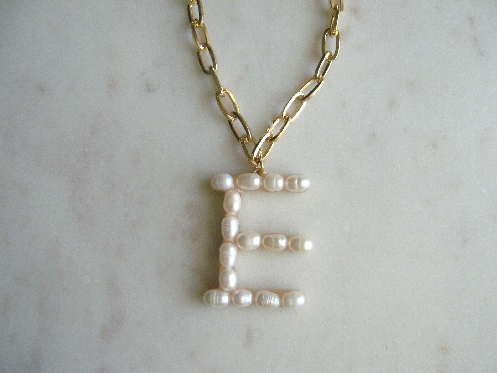 Pearl Initial Letter Pendant Necklace Letter E Pearl Etsy