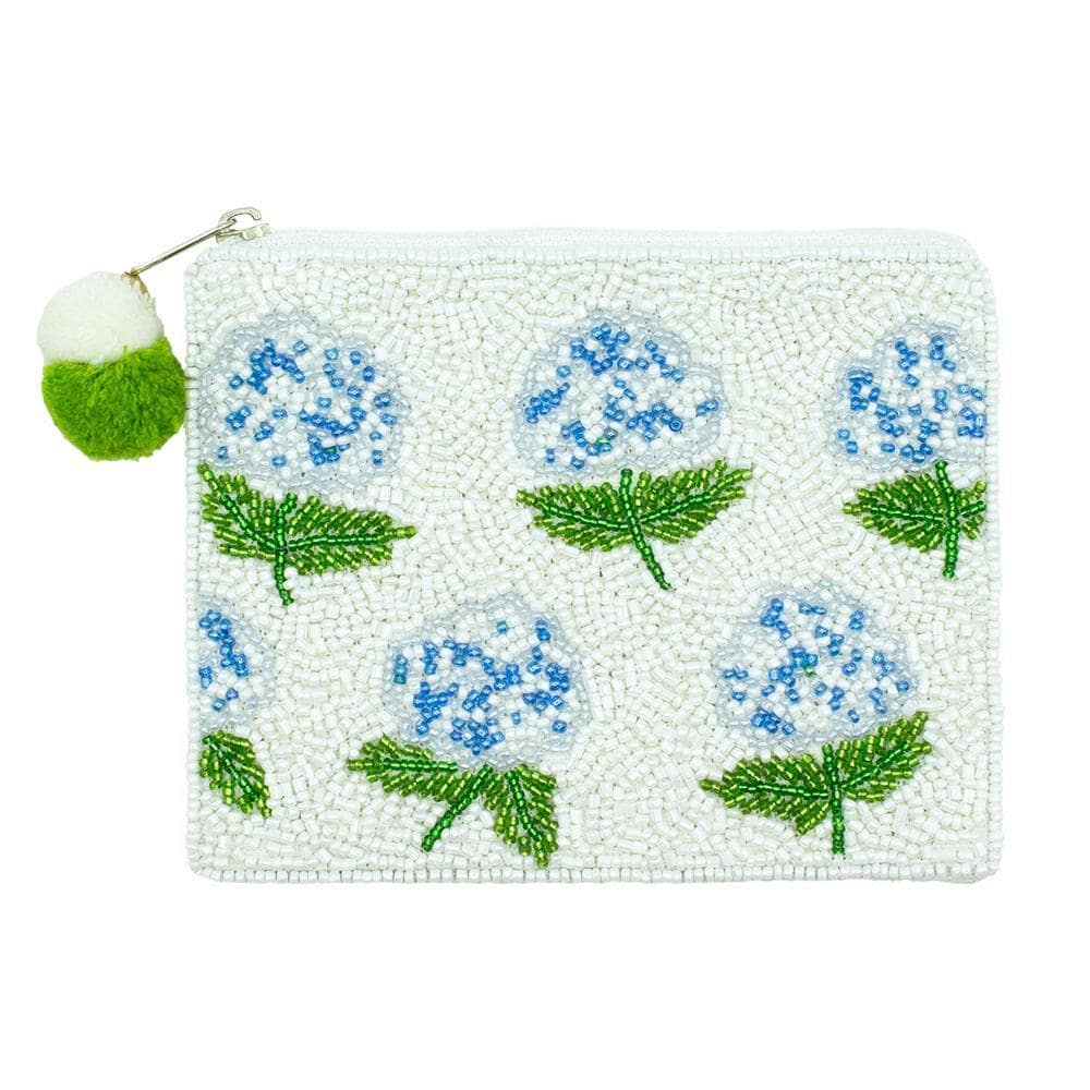 Blue flower seed beaded coin purse, Summer bags, Gifts for her, Floral bags