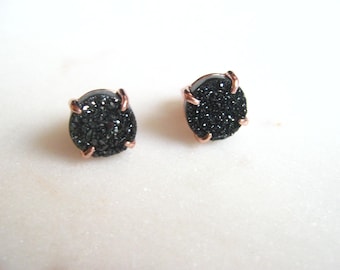 Black Druzy Studs  - Stud Earrings, Druzy Earrings, Boho Earrings, Wedding Earrings, Bridesmaid Earrings, Gift for Women