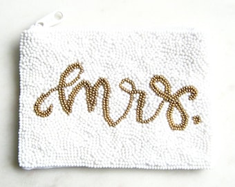 Mrs Beaded Coin Purse,  Bridal gift, Boho bags, Gifts for her, Accessories, Wallets, Pouches
