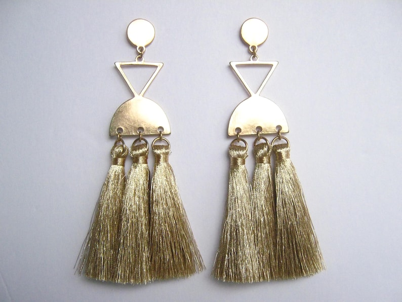 Geometric Tassel Earrings Boho Earrings Large Statement Earrings Statement earrings