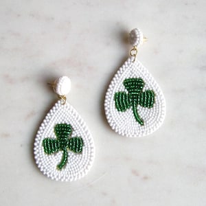 Clover seed beaded earrings - Shamrock earrings, Boho earrings, Gifts for her