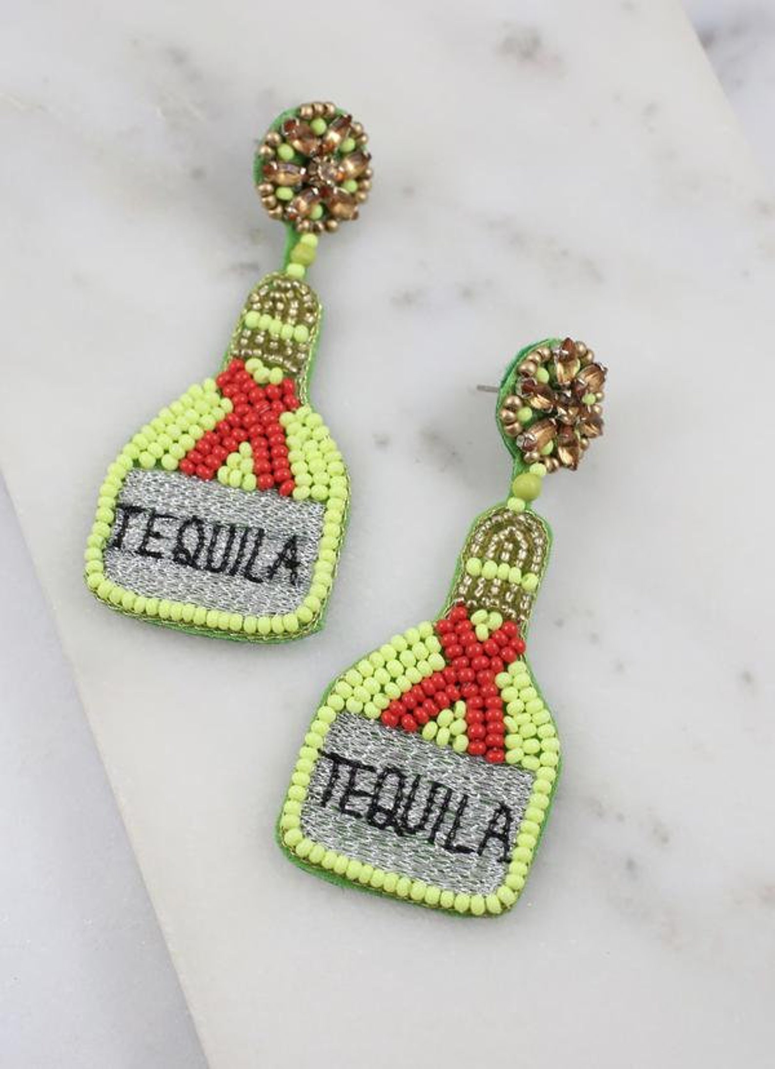 Tequila bottle beaded earrings Seed bead earrings Boho Etsy