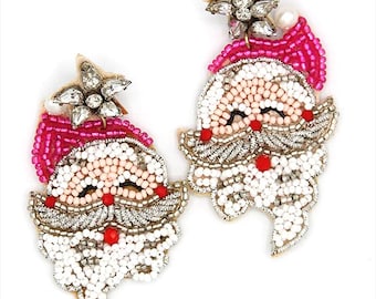 Santa seed bead earrings - Statement earrings - Holiday earrings - Christmas earrings - Secret Santa