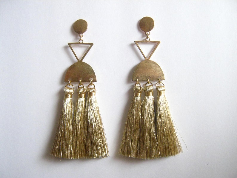 Geometric Tassel Earrings Boho Earrings Large Statement Earrings Statement earrings