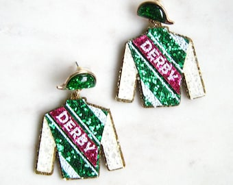 Glitter jockey silks earrings, Derby earrings, Party earrings, Statement earrings