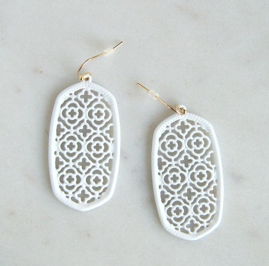 White Filigree Drop Earrings Statement Earrings Gifts for Etsy