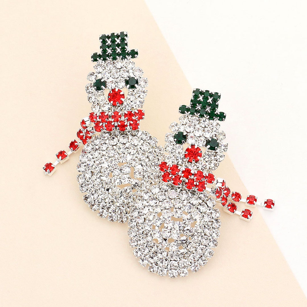 Snowman Rhinestone Stud Earrings Holiday Earrings Gifts for Etsy