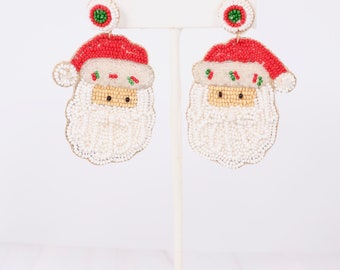 Santa seed bead earrings - Statement earrings - Holiday earrings - Christmas earrings - Secret Santa