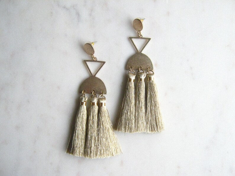 Geometric Tassel Earrings Boho Earrings Large Statement Earrings Statement earrings