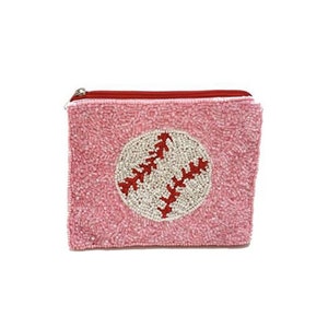 Baseball beaded coin purse - Pink - Gifts for her, Boho bags, Gifts for her, Accessories, Wallets, Pouches