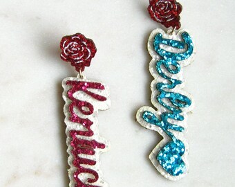 Kentucky Derby Glitter Earrings -   Large statement earrings - Derby parties