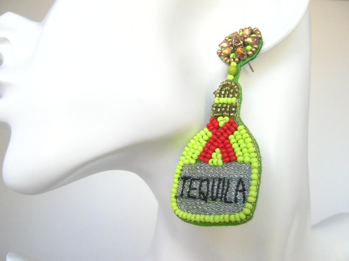 Tequila Bottle Beaded Earrings Seed Bead Earrings Boho Etsy