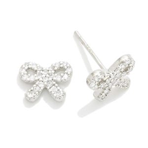 Tiny cubic zirconia bow stud earrings - Bow earrings - Ribbon earrings, Gift for her, Womens accessories, Bridal earrings