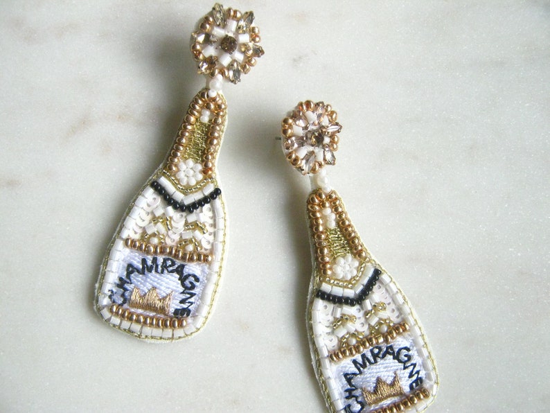 Champagne bottle beaded earrings Clearance