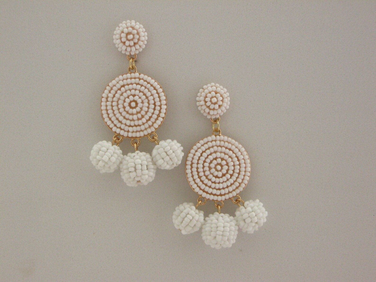 White beaded drop earrings Summer earrings Boho earrings Etsy
