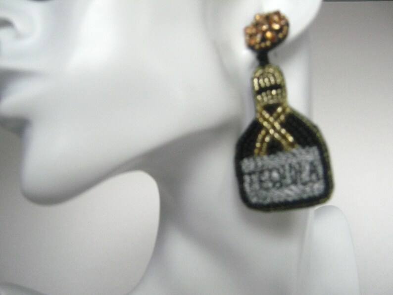 Tequila Bottle Beaded Earrings Black Seed Bead Earrings Etsy