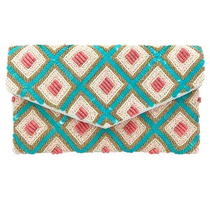 Bolso bandolera de cuentas de semillas en azul, dorado y coral, bolso de mano, bolso de novia, bolsos de noche, bolsos para ocasiones especiales