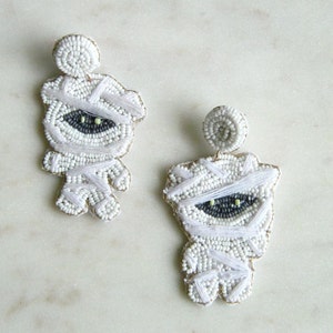 Mummy seed bead earrings  Large statement Earrings - Monster earrings, Halloween party, Halloween jewelry