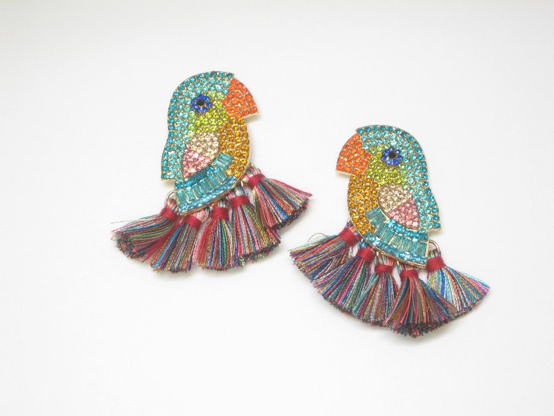 Tropical bird earrings Boho Earrings Beach earrings Statement earrings