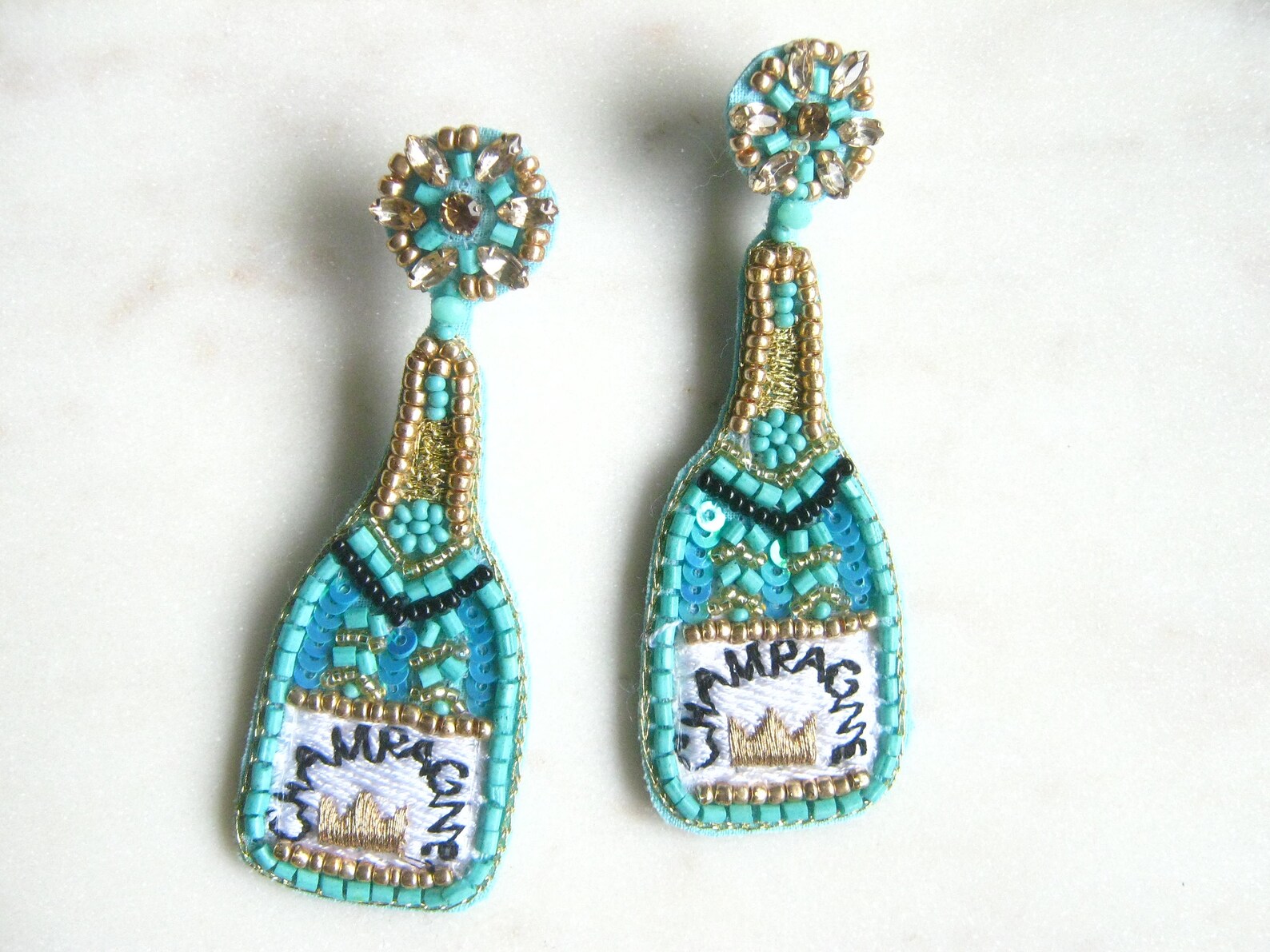 Champagne bottle beaded earrings Clearance