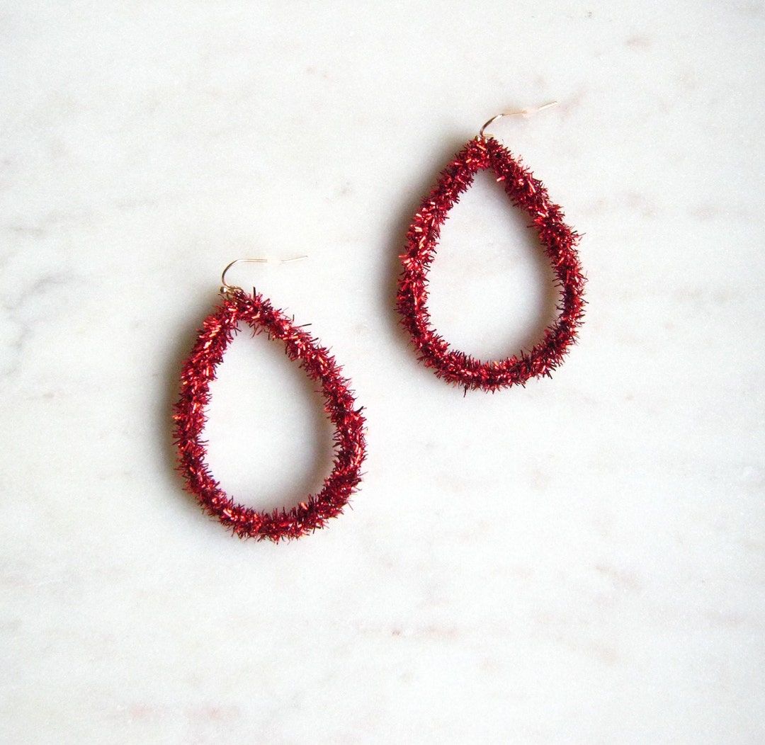 Jolly Tinsel Earrings Red Large Statement Earrings Etsy
