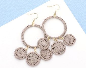 Tan raffia drop earrings - Statement earrings, Gifts for her, Summer earrings