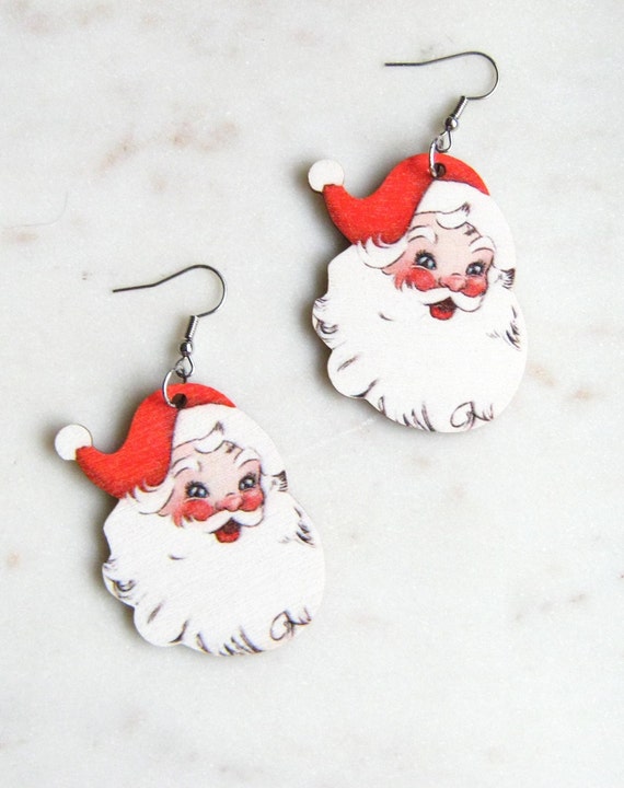 Santa Claus Earrings - Statement earrings, Holiday earrings, Christmas earrings, Nostalgic earrings