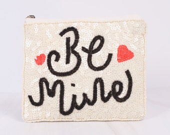 Be Mine seed beaded coin purse - Gifts for her, Boho bags, Valentines day