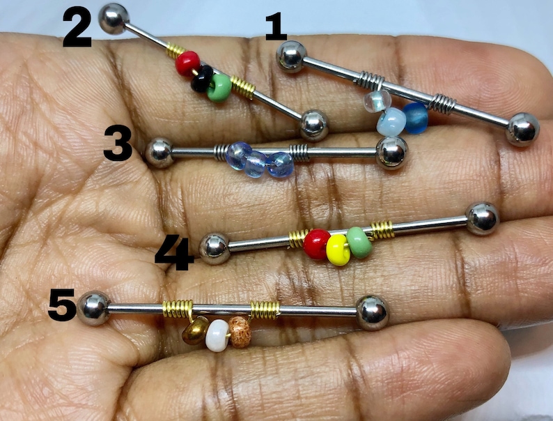 Industrial barbell,piercing earring beaded wire wrapped 14 16 gauge stainless steel body jewelry