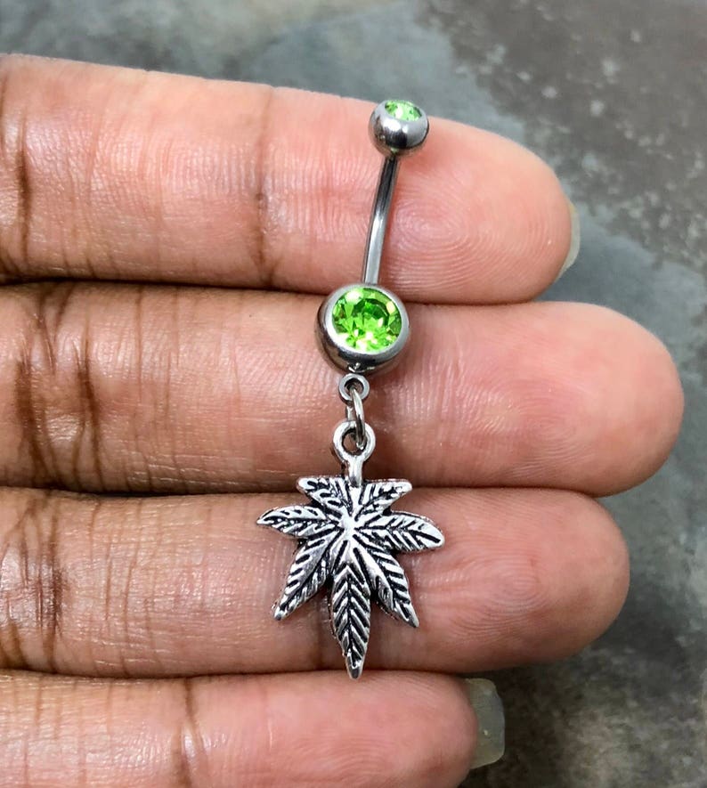 Marijuana belly ring Pot leaf belly ring 14 gauge stainless Etsy