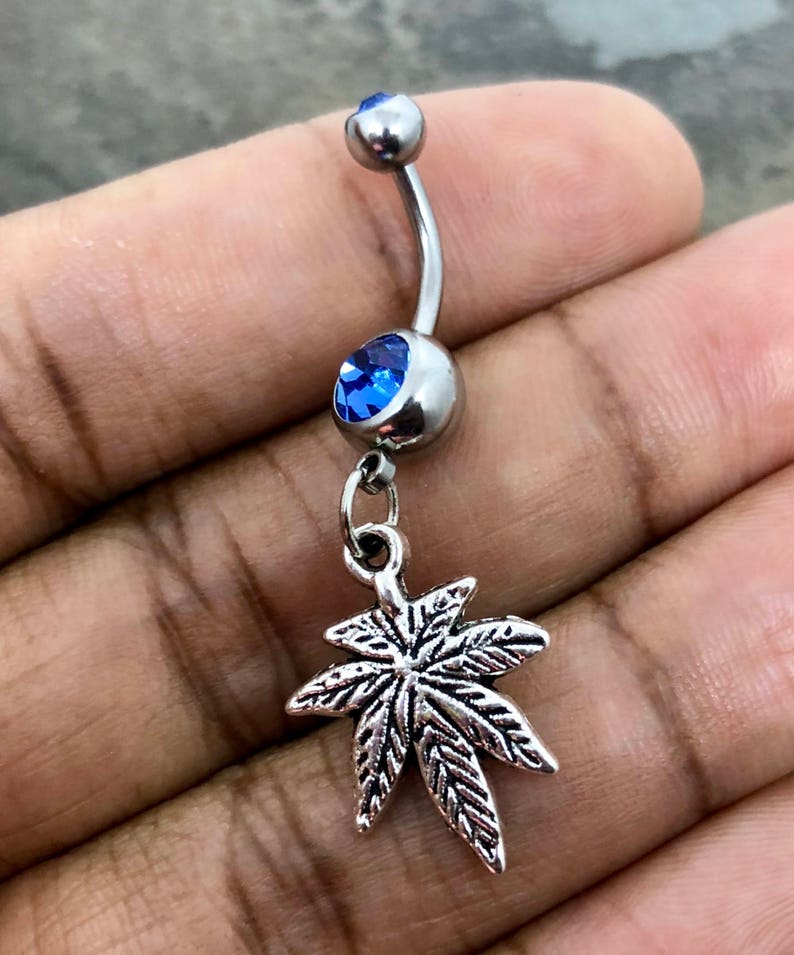 Marijuana belly ring Pot leaf belly ring 14 gauge stainless Etsy