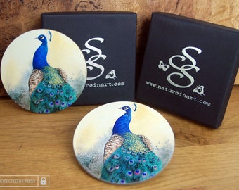 PEACOCK ~ LARMER GARDENS ~ Classy Circular Coasters ~ Add Style & Character to Your Home